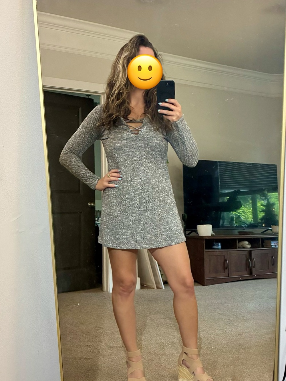 Boohoo Gray Crisscross V-Neck Knit Mini Dress